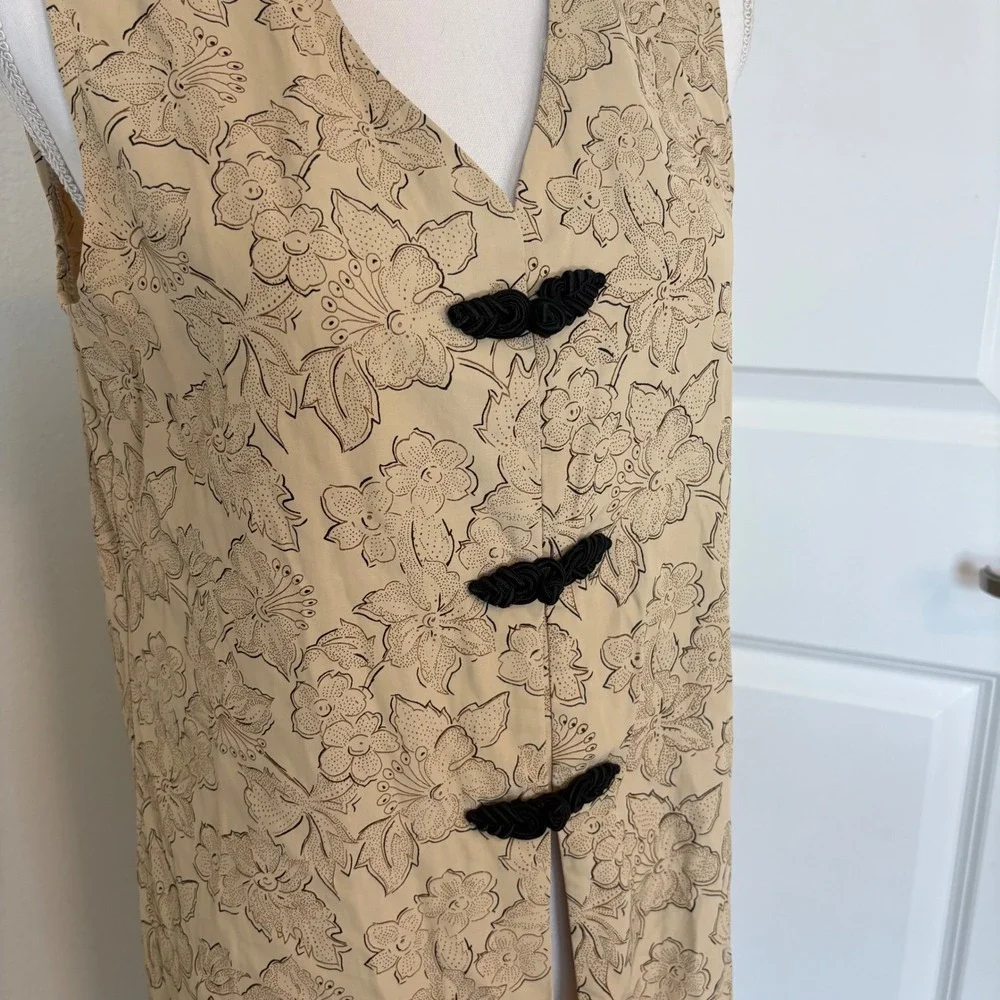 Vintage T Juniors Tan Floral Frog Toggle Longline Vest Duster Made in USA 9/10 - Picture 2 of 6